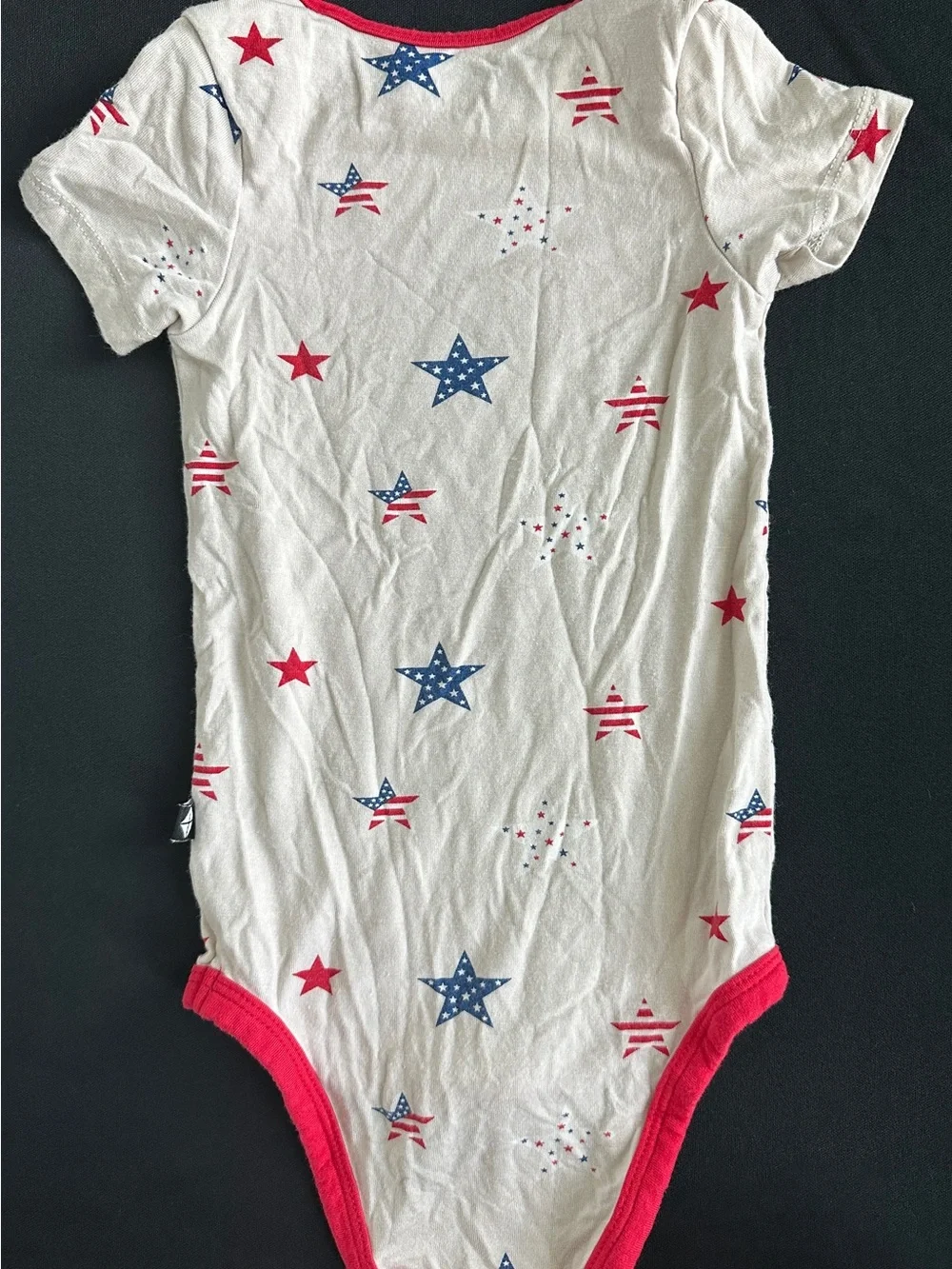 Kyte BABY White Onesie with Red Trim and Blue & Red Star Print